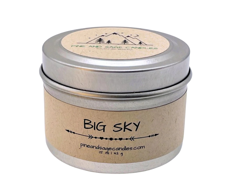 Pine and Sage Candles - Wholesale Travel candles - Big Sky- 6 oz Black Matte Candle Tin0