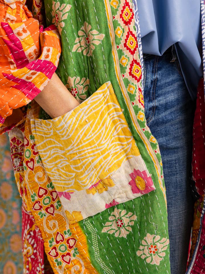 Rahab's Rope - Wholesale Kimono - Women's - Reversible Kantha Stitch Kaftan Midi