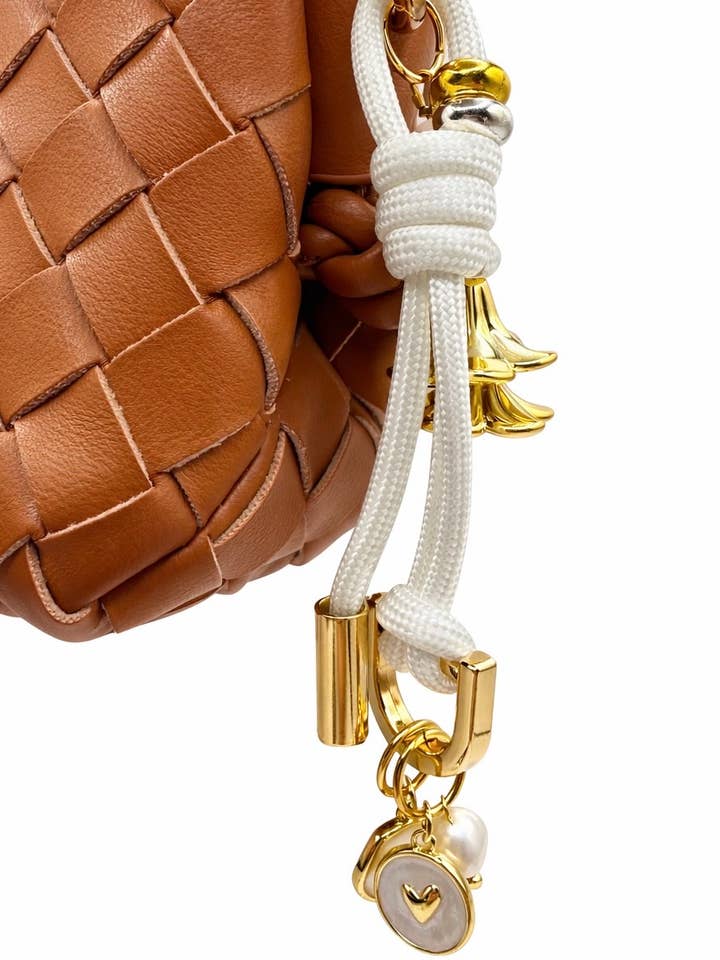 Leo Charm – Bag & Accessory Charm (White, Gold Plumeria) for wholesale by Leo & Lei