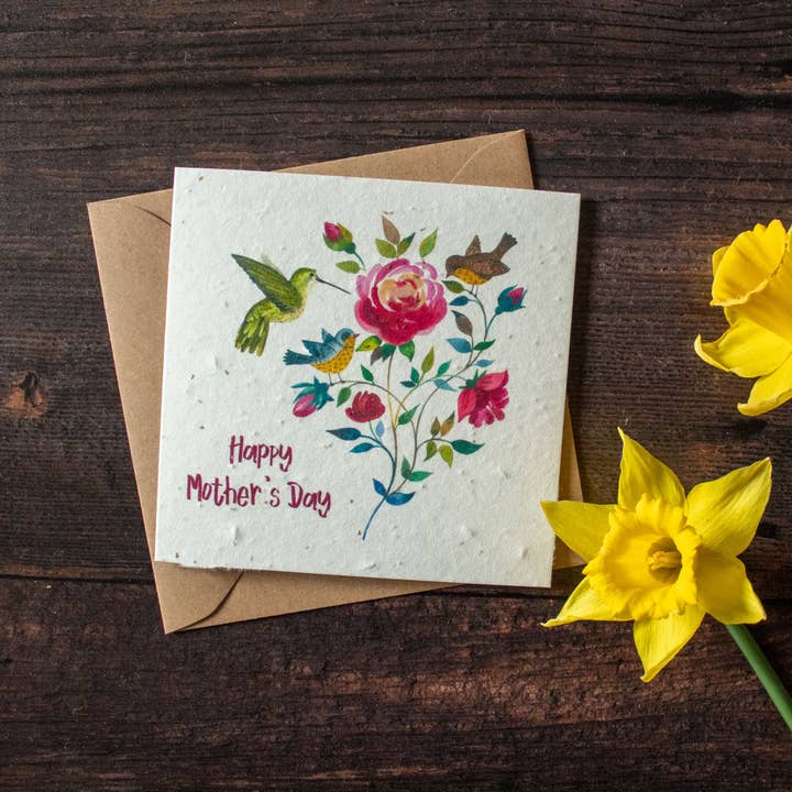 Plantable Mother's Day Card - Birds & Roses for wholesale by The Naughty Shrew