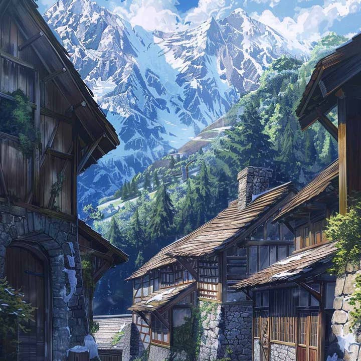 Aldeia montanhosa na primavera por atacado de Paint with Number