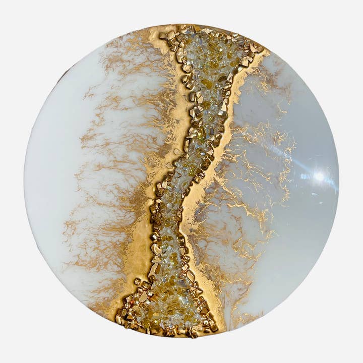 White and Gold Geode River Painting for wholesale by JennysGeodes INC