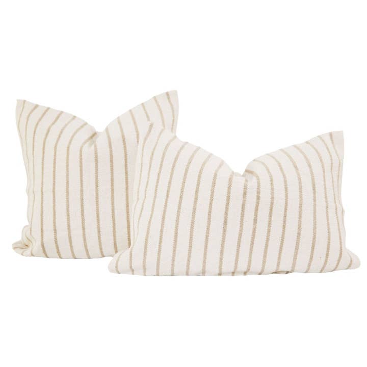 Cozy Prairie Linens Co. - Wholesale Throw Pillow Cover - Signature Woven Natural Pinstripe Pillow Cover