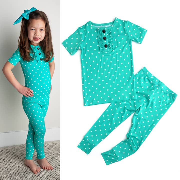 Bamboo Pajama Kids Clothing Sleepies Toddler 2PC Ruffle Set Polly Dot for wholesale by Gigi and Max