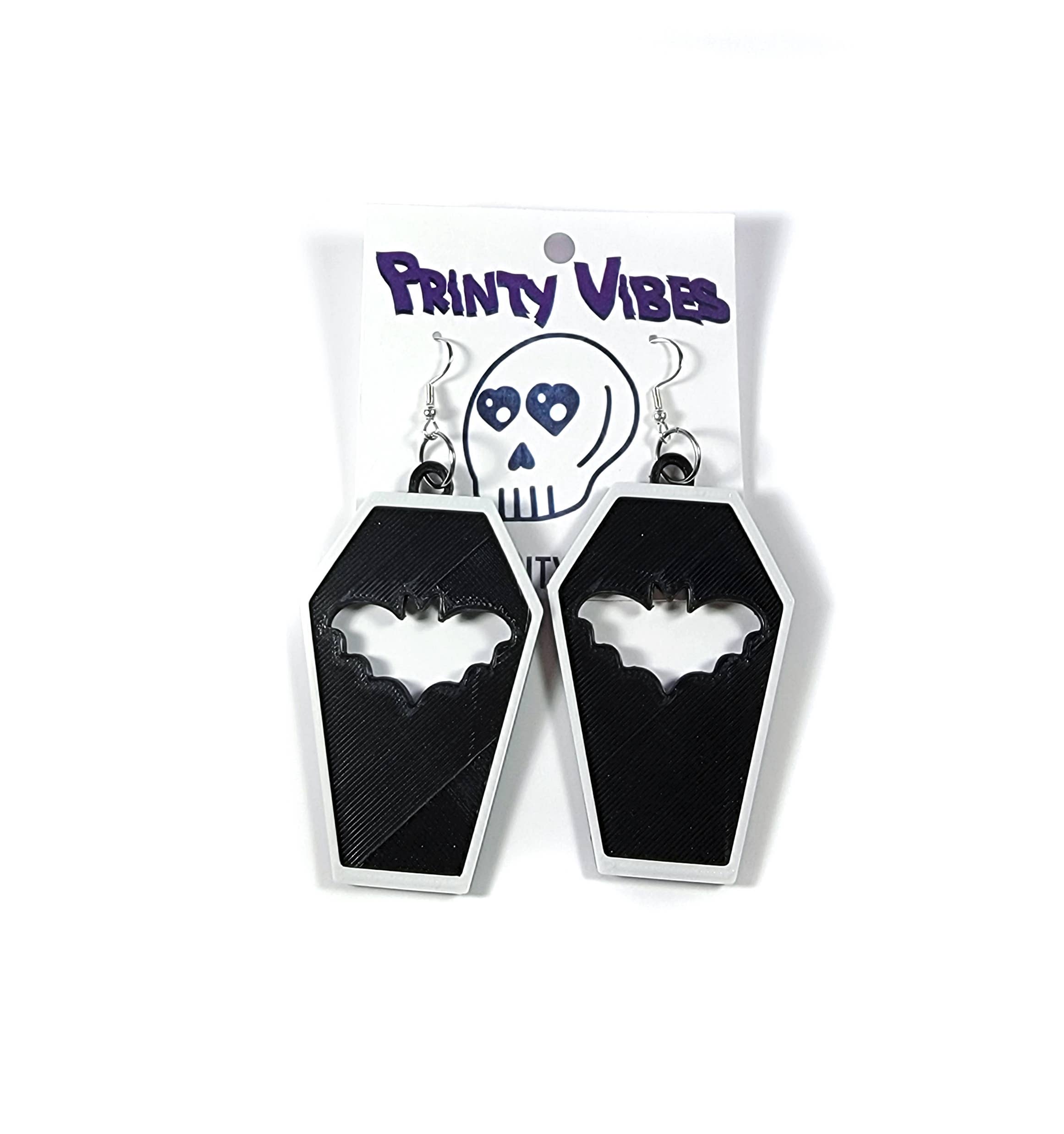 Printy Vibes - Vendita all'ingrosso Orecchini pendenti - Orecchini gotici spettrali neri a forma di pipistrello, stampati in 3D3