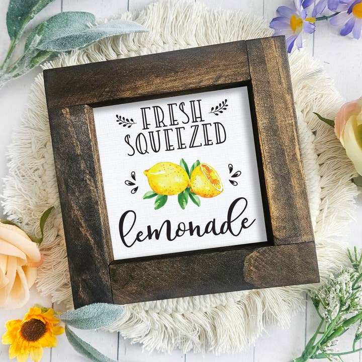 Fresh Squeezed Lemonade Wood Sign | Wood Framed Home Decor for wholesale by WhimsyLotus