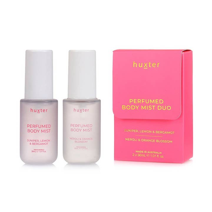 Parfum Body Mist Duo, 2 Flaschen à 30 ml (Wacholder, Zitrone und Bergamotte, Neroli und Orangenblüte) für den Großhandel von Huxter