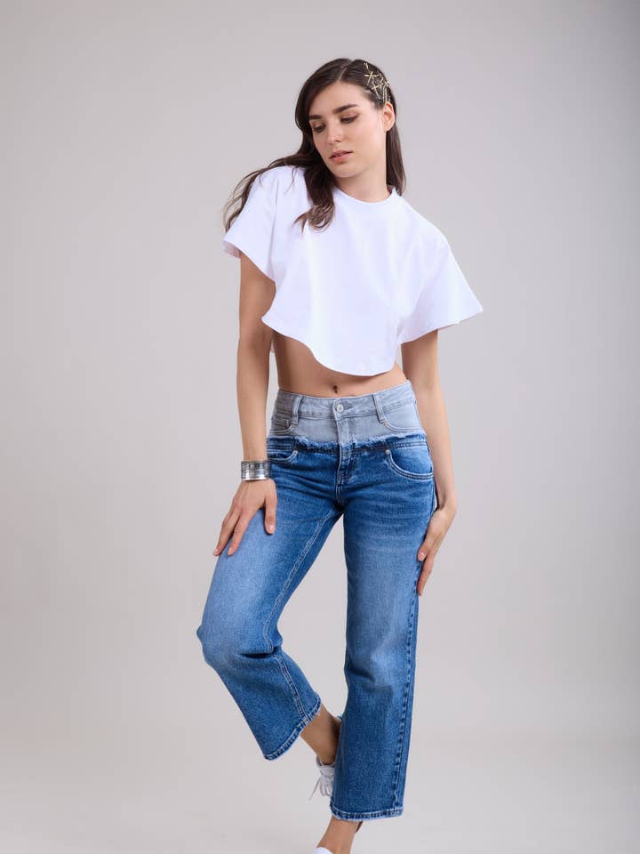 Toxik3 vaquero recto elástico recortado bicolor superpuesto para venta al por mayor de Toxik3