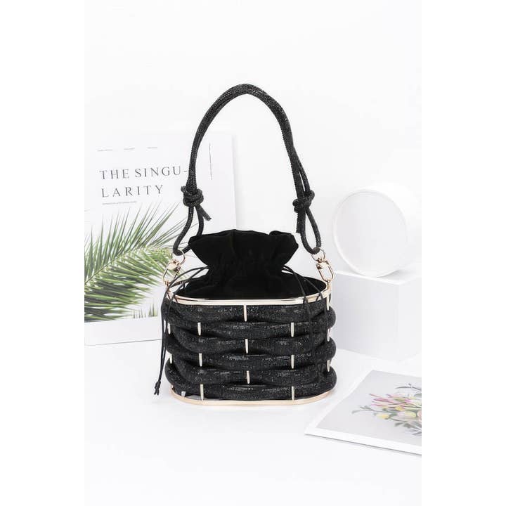 CC Wholesale Clothing - Wholesale Top handle bag – women's - Rhinestone Braided Metal Bucket Bag