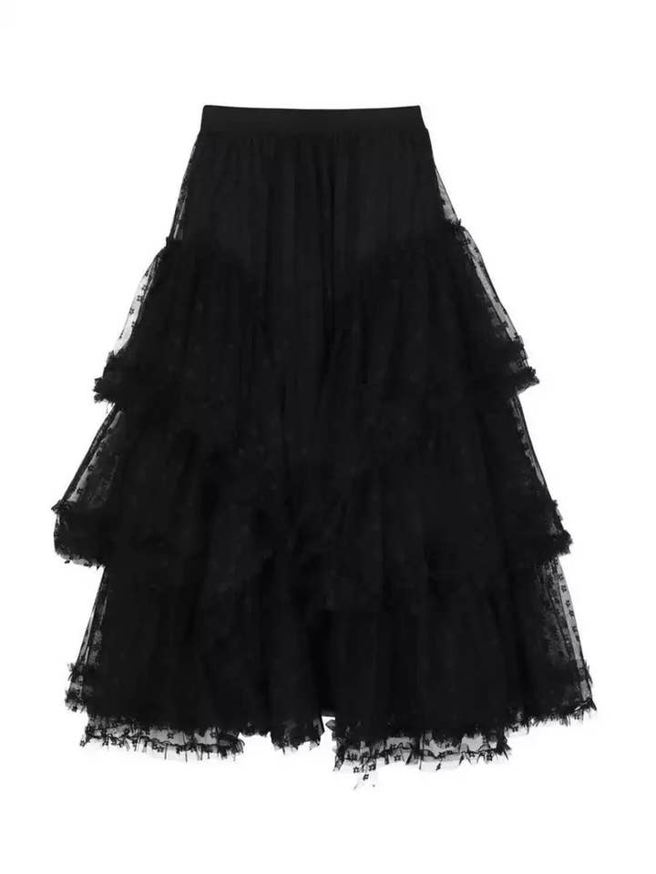 Miss Sparkling - Wholesale Skirt – Women’s - Lace ruffle mesh maxi skirt3