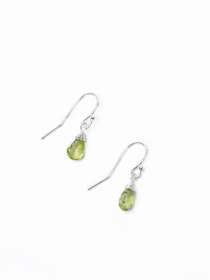 Birthstone August Silver Peridot Briolette Earrings for wholesale by Anne Vaughan Designs Jewelry