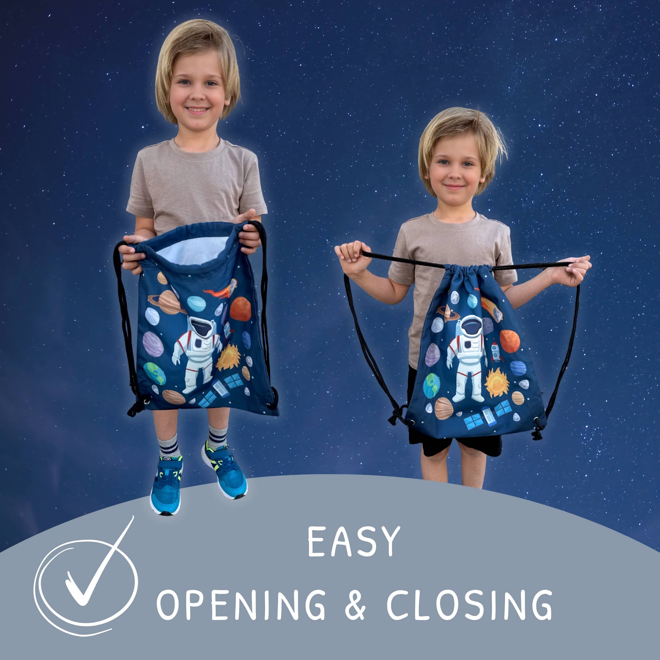 HECKBO - Vendita all'ingrosso Borsa con coulisse - Bambini - Borsa palestra bambini Astronauta - nera3