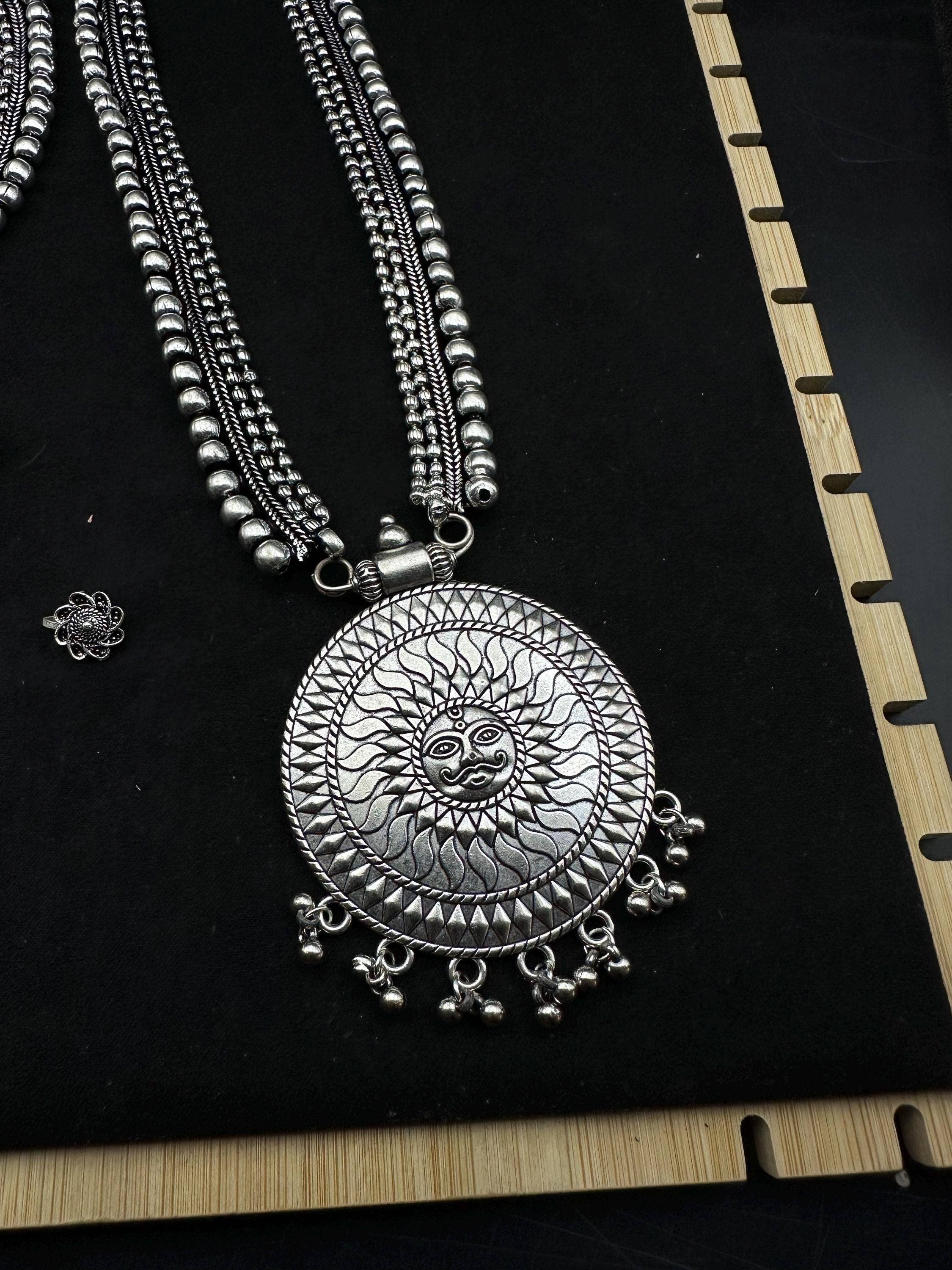 Vastrabhushan - Wholesale Jewelry Set - Rajasthani Oxidised Long Necklace Set with Temple Jewelry3