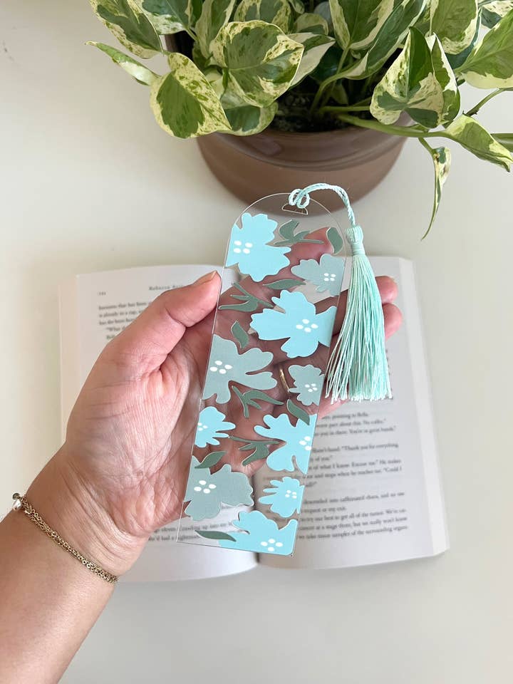 Blumen-Lesezeichen aus blauem Acryl, Frühlingsblumen-Lesezeichen für den Großhandel von Birdie & Co.