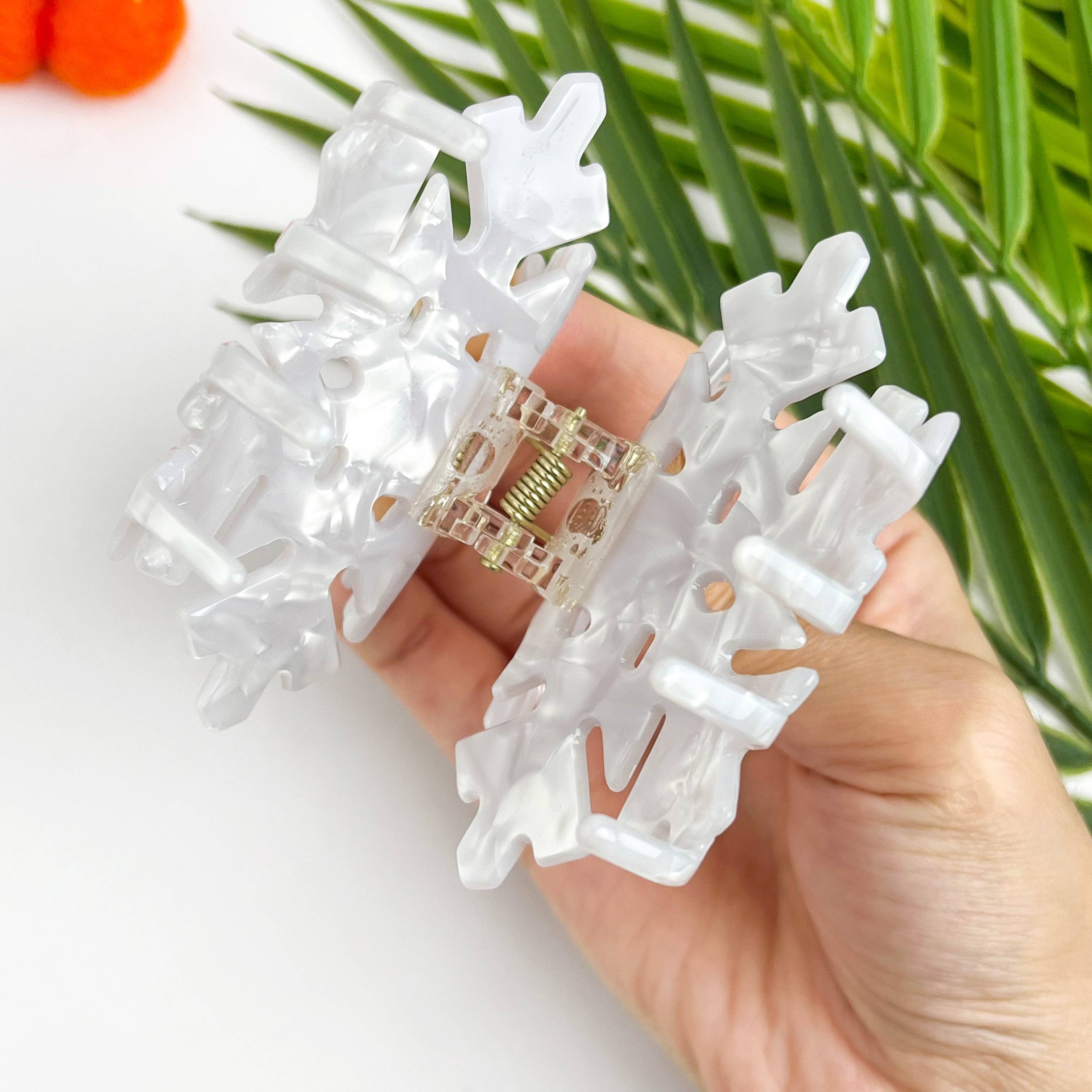 White Christmas Snowflake Acetate Hair Claw Clip for wholesale on Faire2