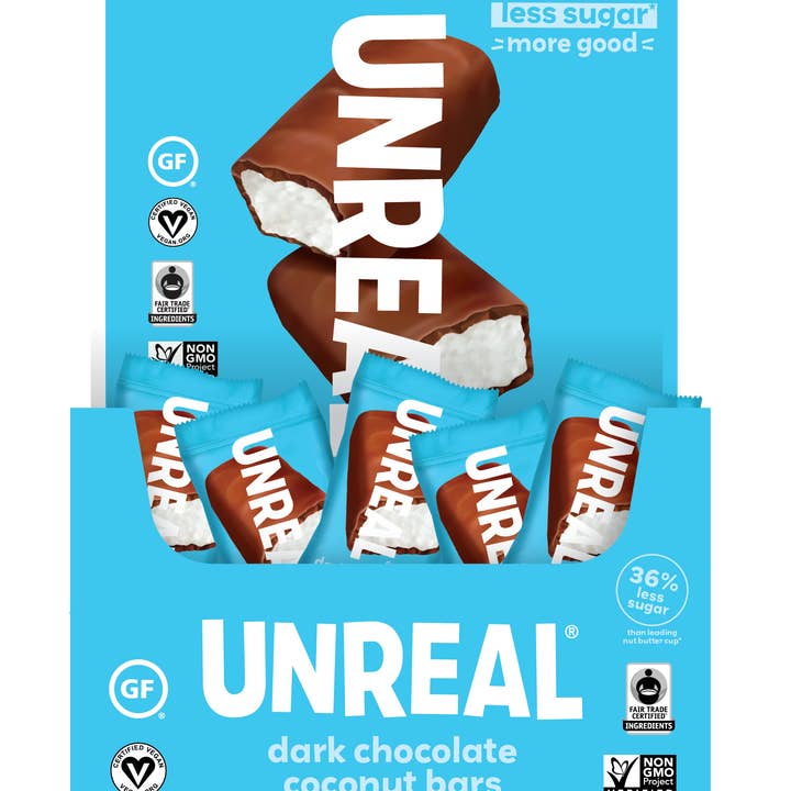 UNREAL - Wholesale Chocolate Bar - Dark Chocolate Coconut Bar Caddy - 40 Bars