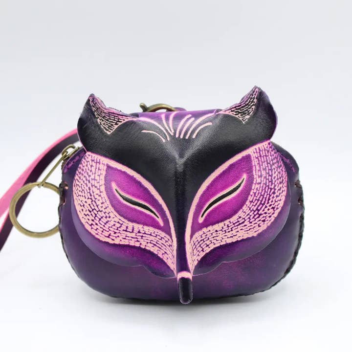 Handmade leather fox wallet coin purse wristlet purple for wholesale by Sunflower Handmade leather inc