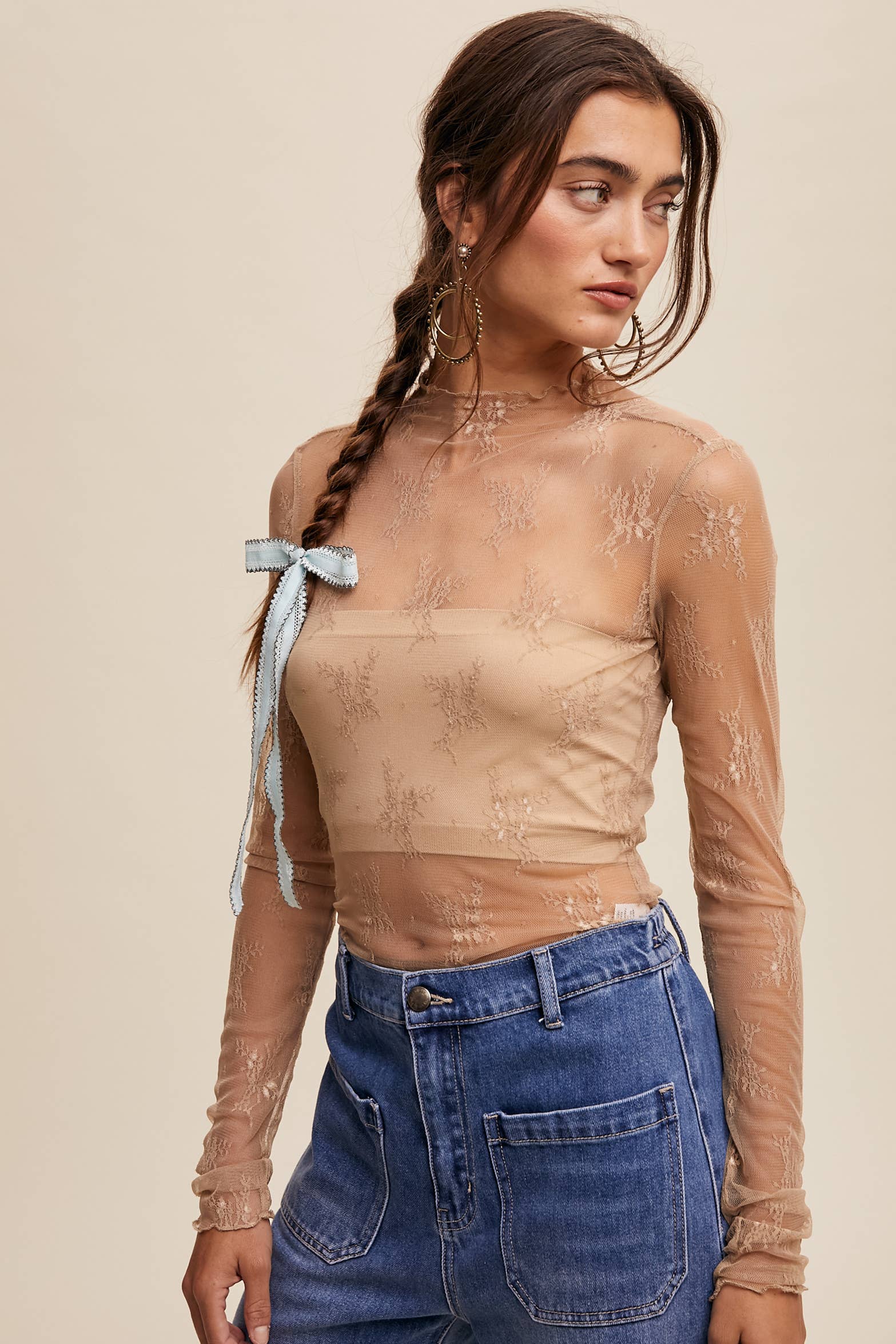 Listicle - Wholesale Blouse - Women's - Sheer Lace Long-Sleeve Top97