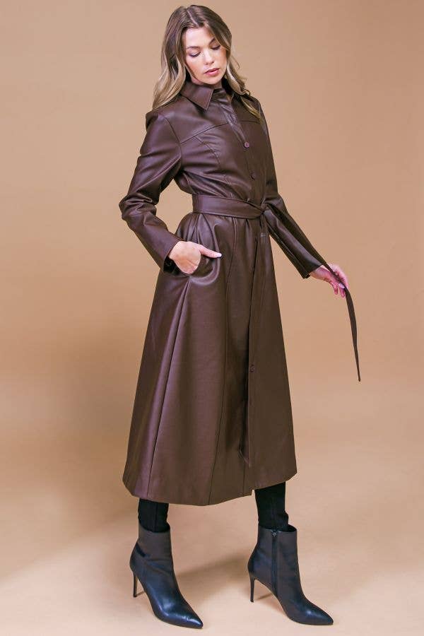 Brown A faux leather midi coat - IJ10209 for wholesale on Faire3