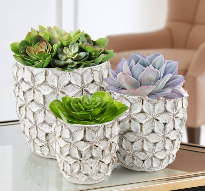 4.5" Tall - Lotus Ceramic Planter, White for wholesale on Faire1