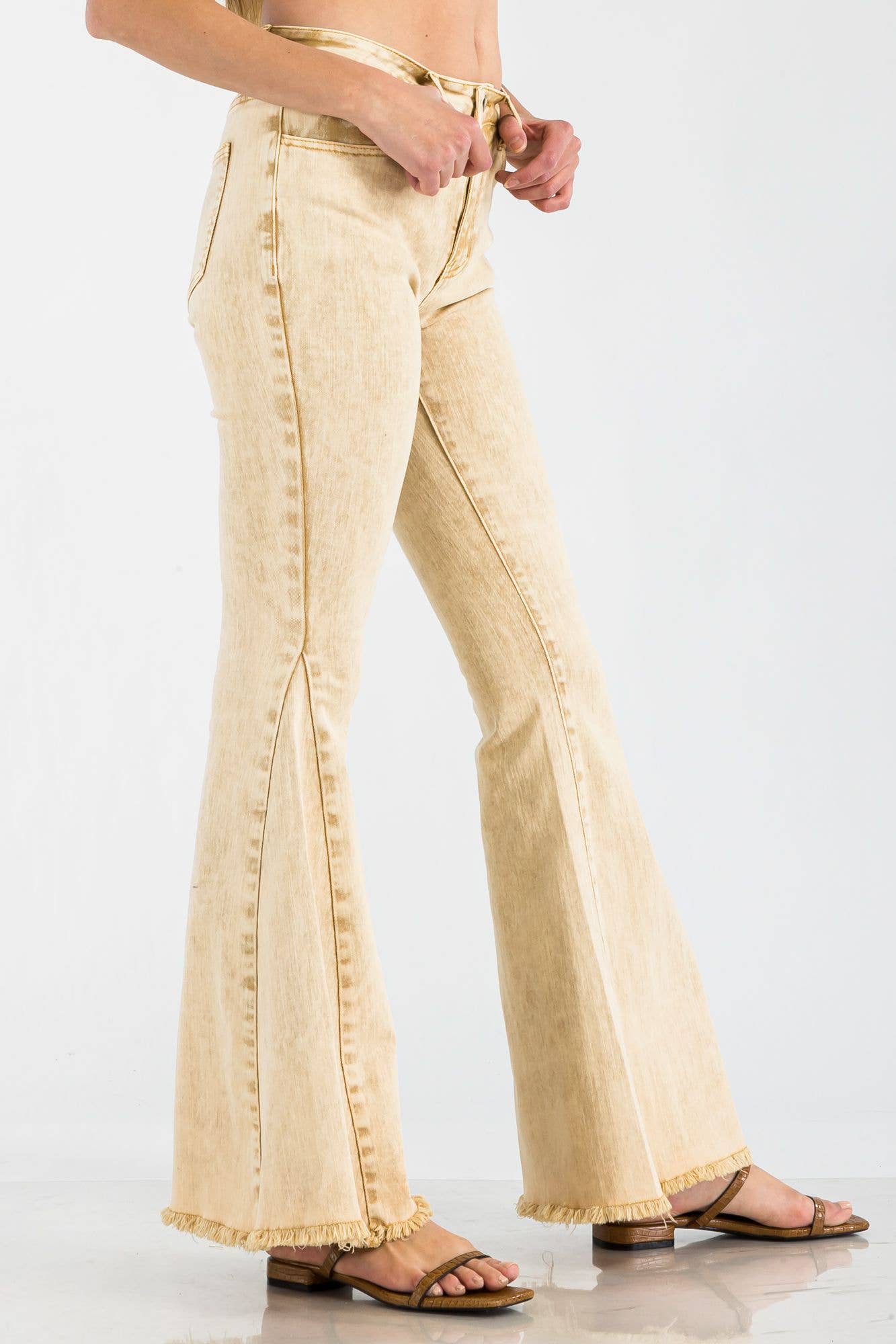 BNS - Wholesale Jeans - Women's - Acid Denim Bell Bottom Pants with Pockets Pink2