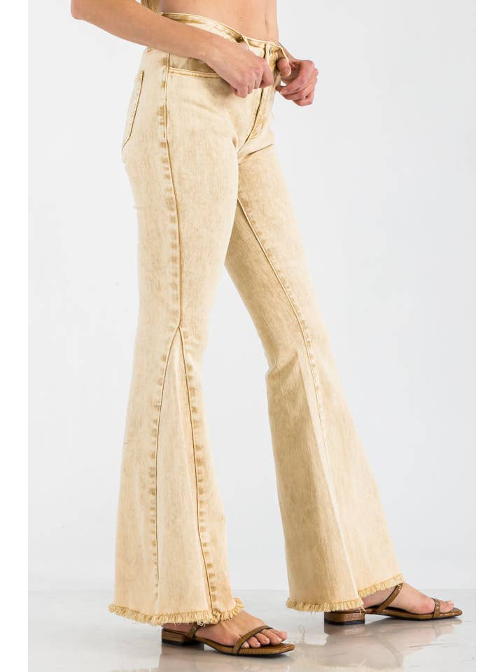 BNS - Wholesale Jeans - Women's - Acid Denim Bell Bottom Pants with Pockets Pink2