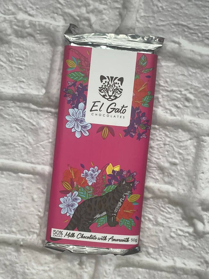 50g Chocolate de Leite com Amaranto 50% Cacau por atacado de El Gato Chocolates