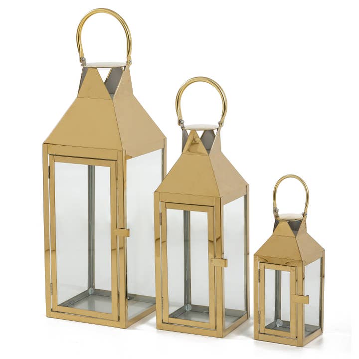 Ensemble de 3 lanternes en métal et verre Camille pour la vente par Zentique Inc.