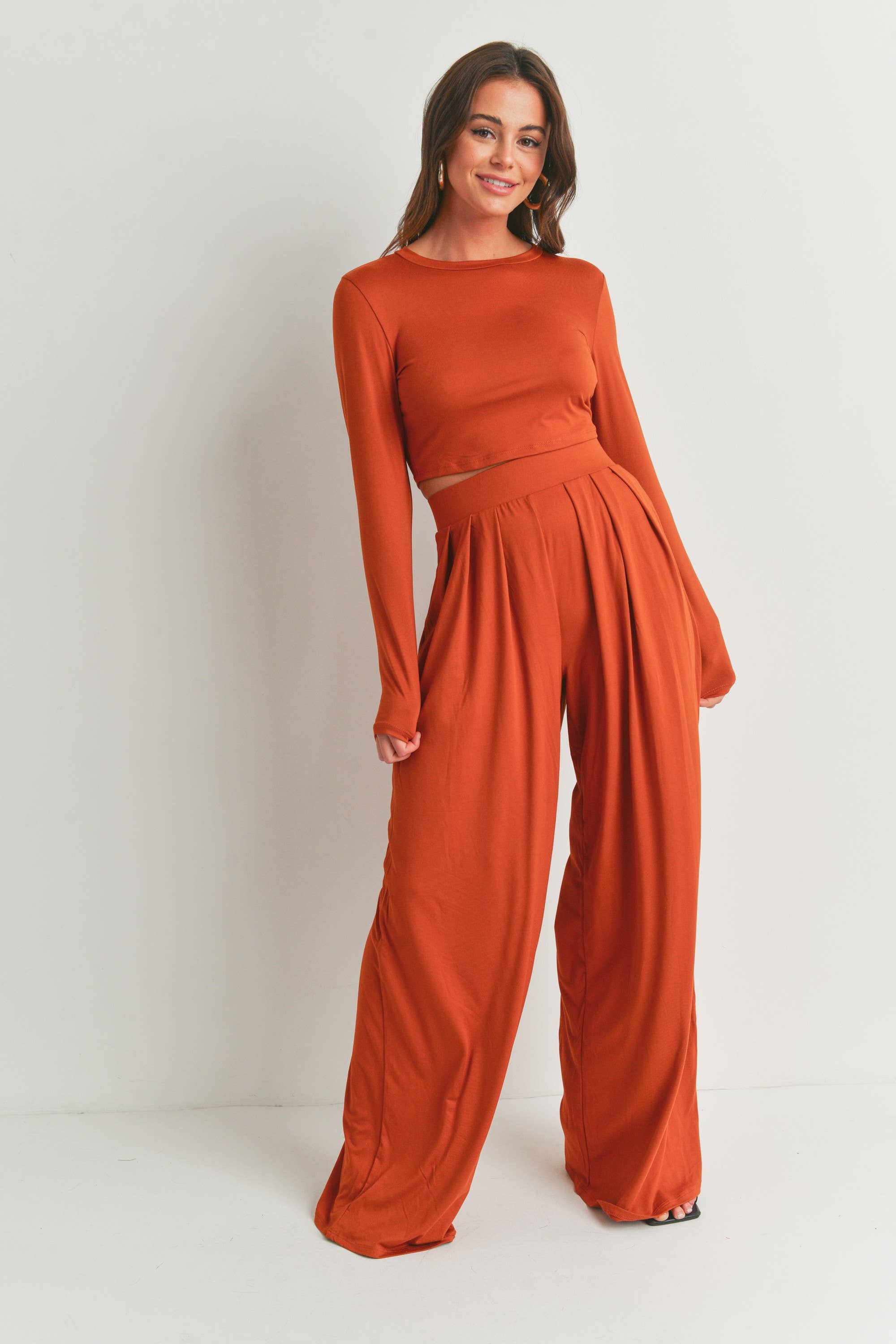 Peace Love Line - Wholesale Top & Pant Set (NOT Loungewear) - Women's - SLI3880 - LONG SLEEVES CROP TOP AND PANTS SET0