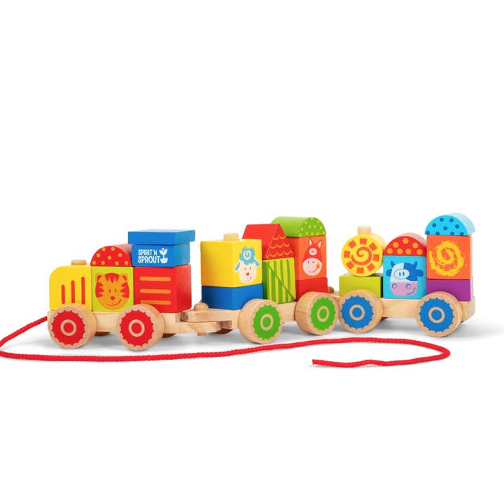 Spirit 'N Sprout - Wholesale Wood Toy - Kids - Farm Wooden Train Set for Kids - Pull Along Stacking Train18
