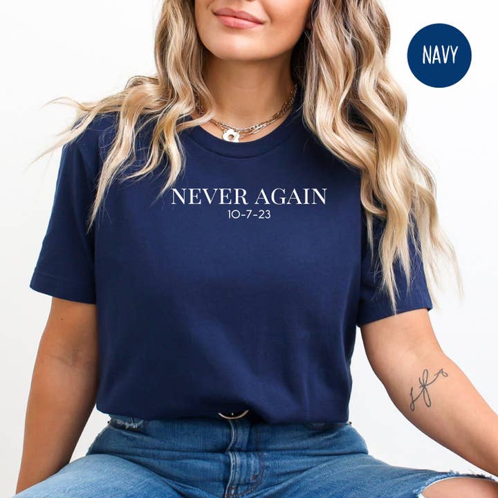 Never Again Stand with Israel Tee for wholesale by CindyL Boutique