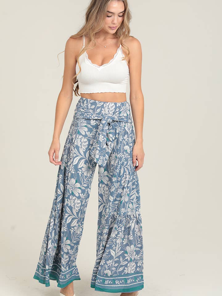 PANTALON LARGE IMPRIMÉ 25S89-A914 AVEC CEINTURE À NOUER pour la vente par ANGIE