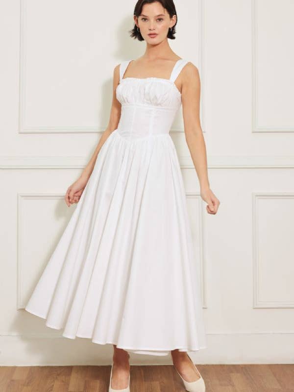 A solid woven midi dress - FD1984 for wholesale by FLYING TOMATO