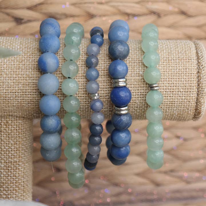 Blue Aventurine Healing Crystal Bracelet Packs of 1, 3, 6 for wholesale by Love and Grace