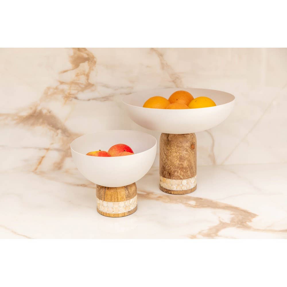 AULICA - Wholesale Fruit Basket - Small white fruit bowl on wooden stand1