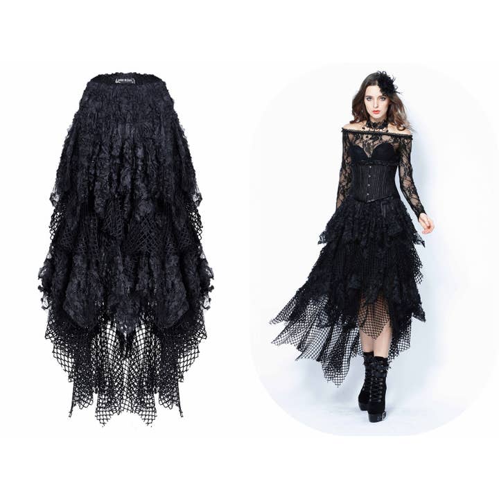 Western Fashion - Venta al por mayor Falda - Mujer - Falda gótica desordenada de malla y encaje