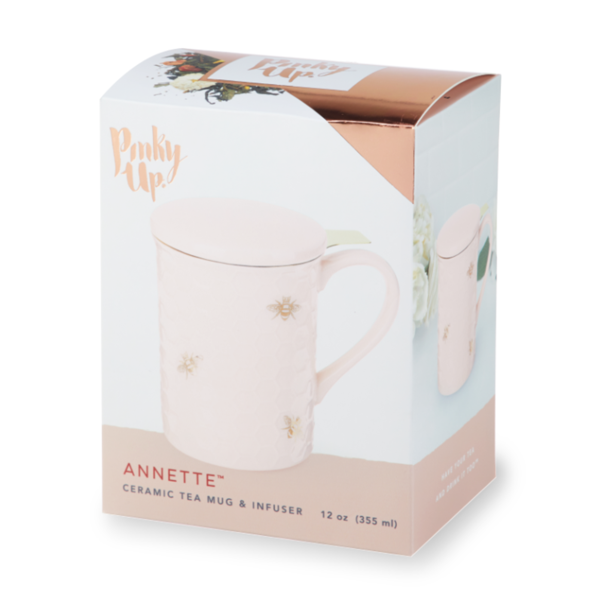 Pinky Up - Wholesale Coffee Mug - Annette™ 3D Ceramic Mug with Infuser Honeycomb Bee Happy1