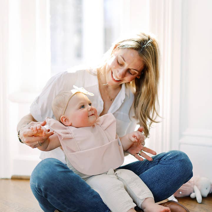 BIBTIQUE - Wholesale Bib - Baby - Peach Blush Angel Bib Girls Ruffle Waterproof Baby Bib3