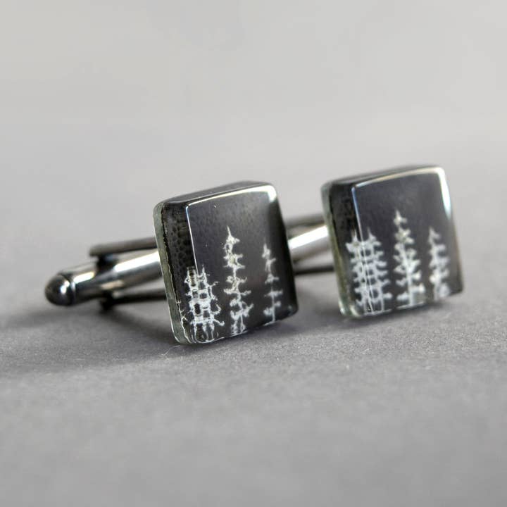 Botões de punho com pinheiros, Presentes para homem por atacado de B Glass