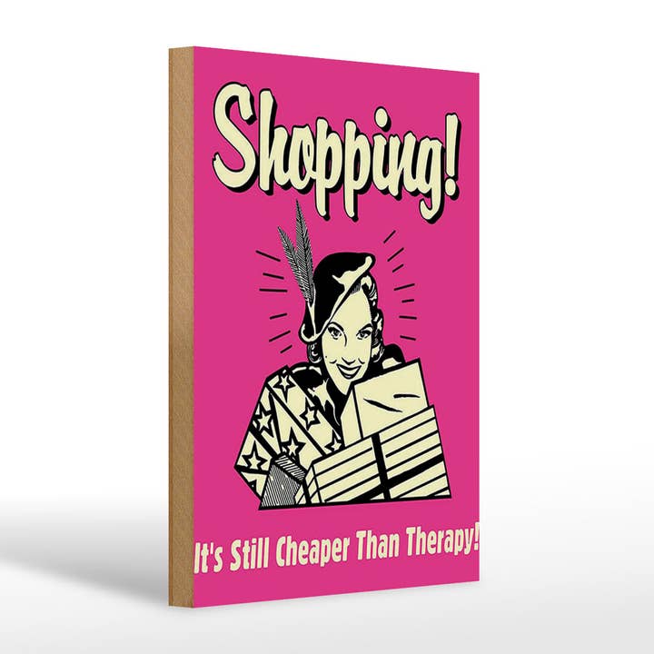 Cartello in legno 20x30 cm Shopping È ancora più economico della terapia per la vendita all'ingrosso da parte di Femer