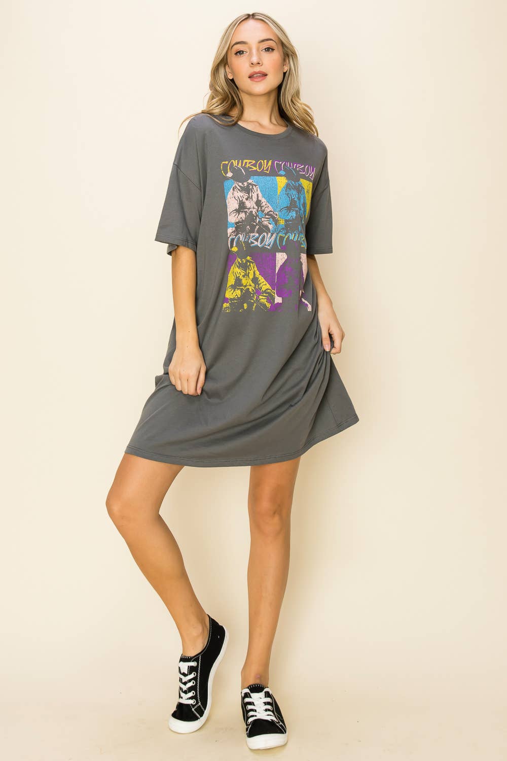 GRIS NUAGE ROBE MIDI GRAPHIQUE COWBOY en vente sur Faire3