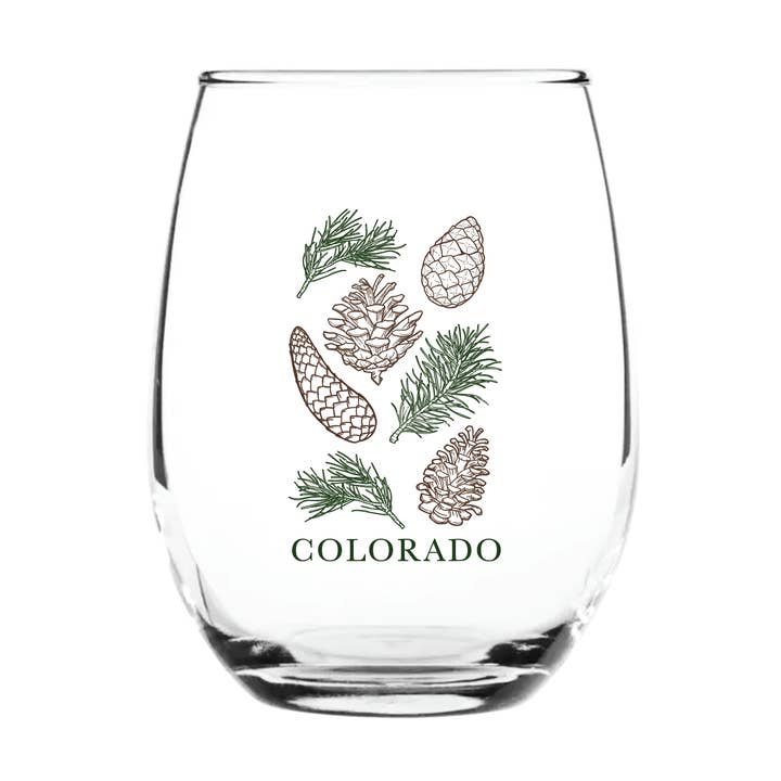 Pine Cones Tall Stemless Wine Glass for wholesale by Snow Business USA