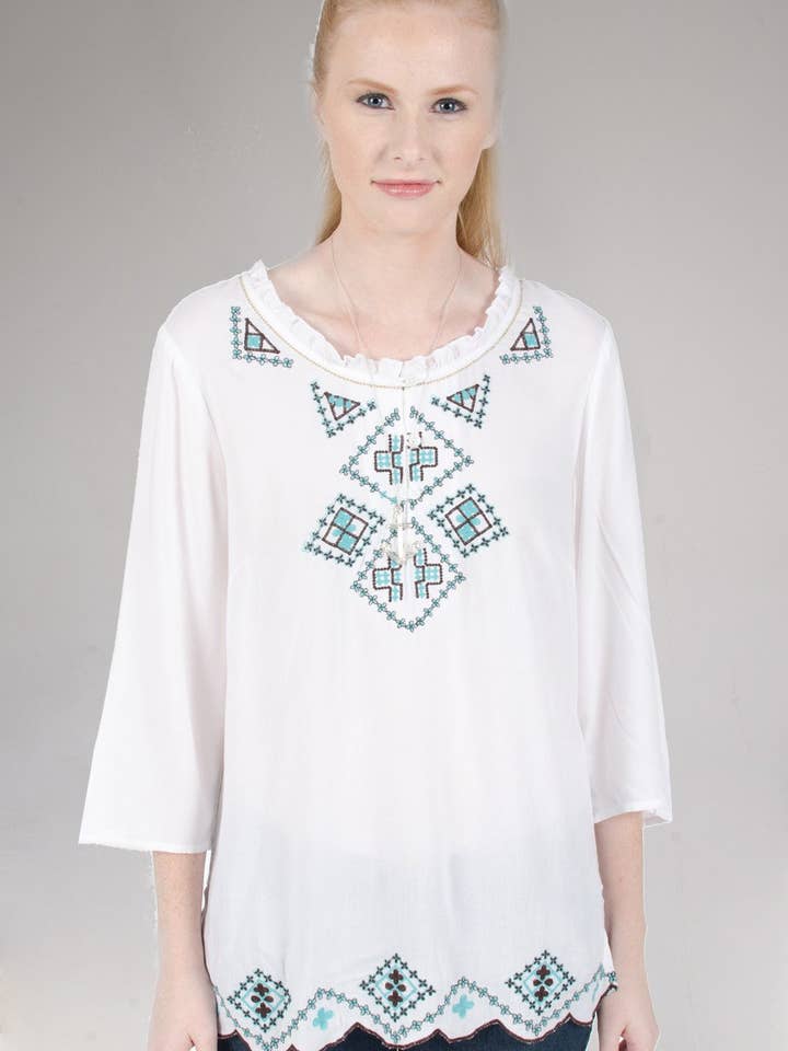 PLR-1501 - Tunica Ricamata in Rayon per la vendita all'ingrosso da parte di Paper Lace