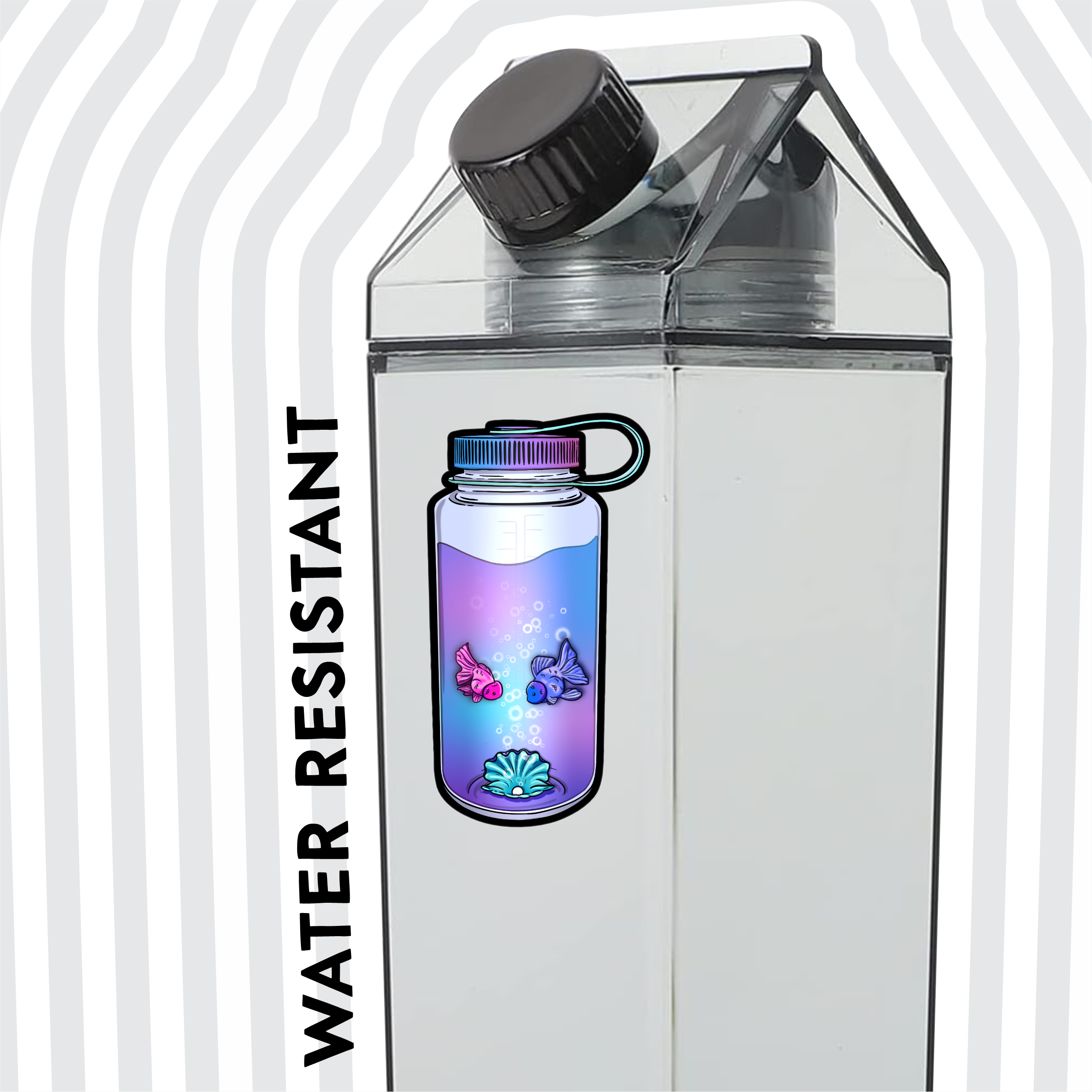 AK Project Unicorn - Wholesale Sticker - Water Bottle World - Fishy Bubbles 4" Sticker1