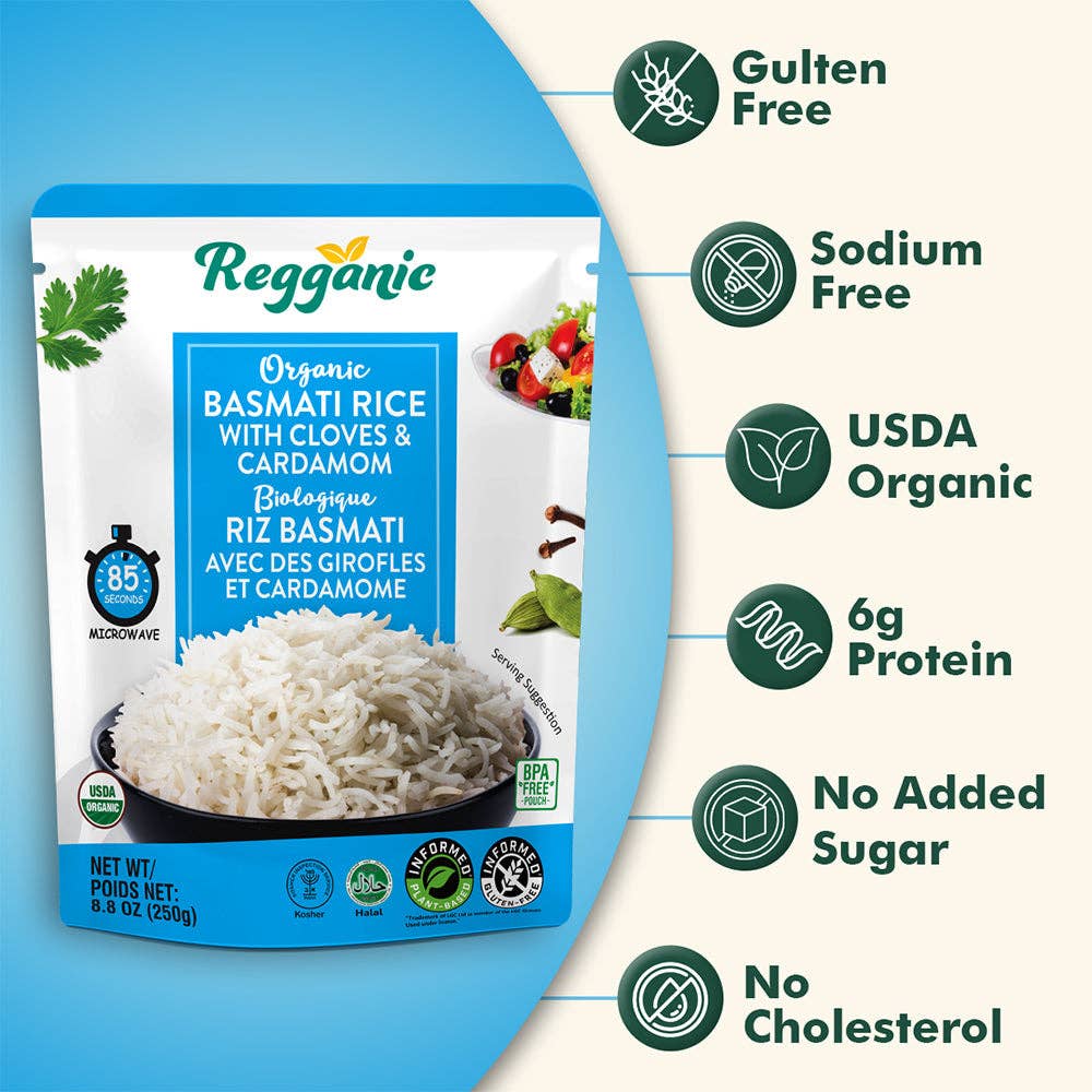 Regal Kitchen Foods - Wholesale Rice - Regganic Basmati Rice with Cloves&Cardamom- 8.8oz3