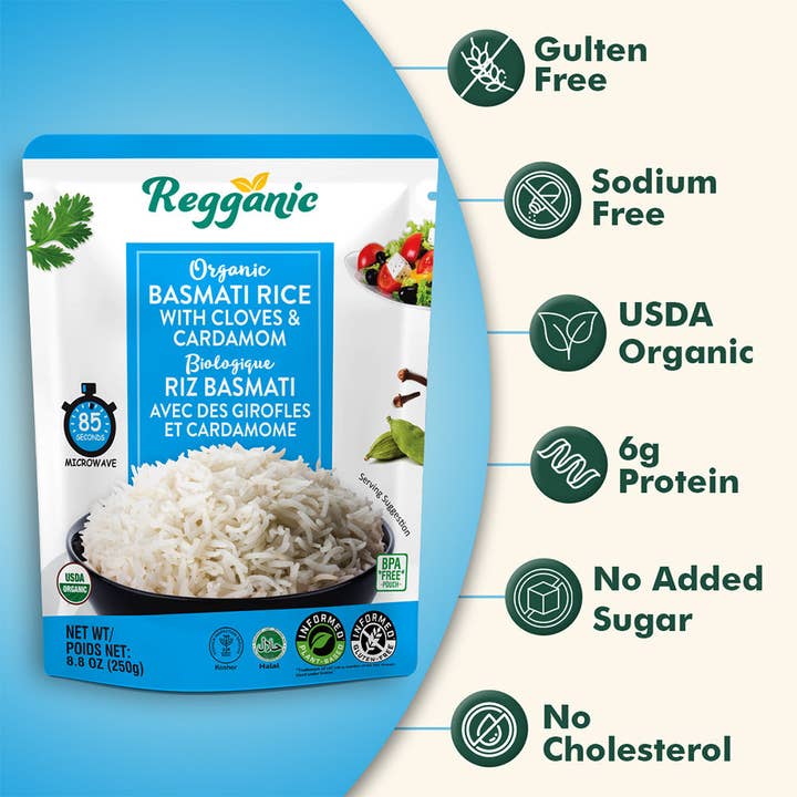 Regal Kitchen Foods - Wholesale Rice - Regganic Basmati Rice with Cloves&Cardamom- 8.8oz3