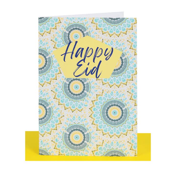 Lil's Cards - Wholesale Eid & Ramadan Card - Happy Eid Mubarak Card - Yellow & Aqua