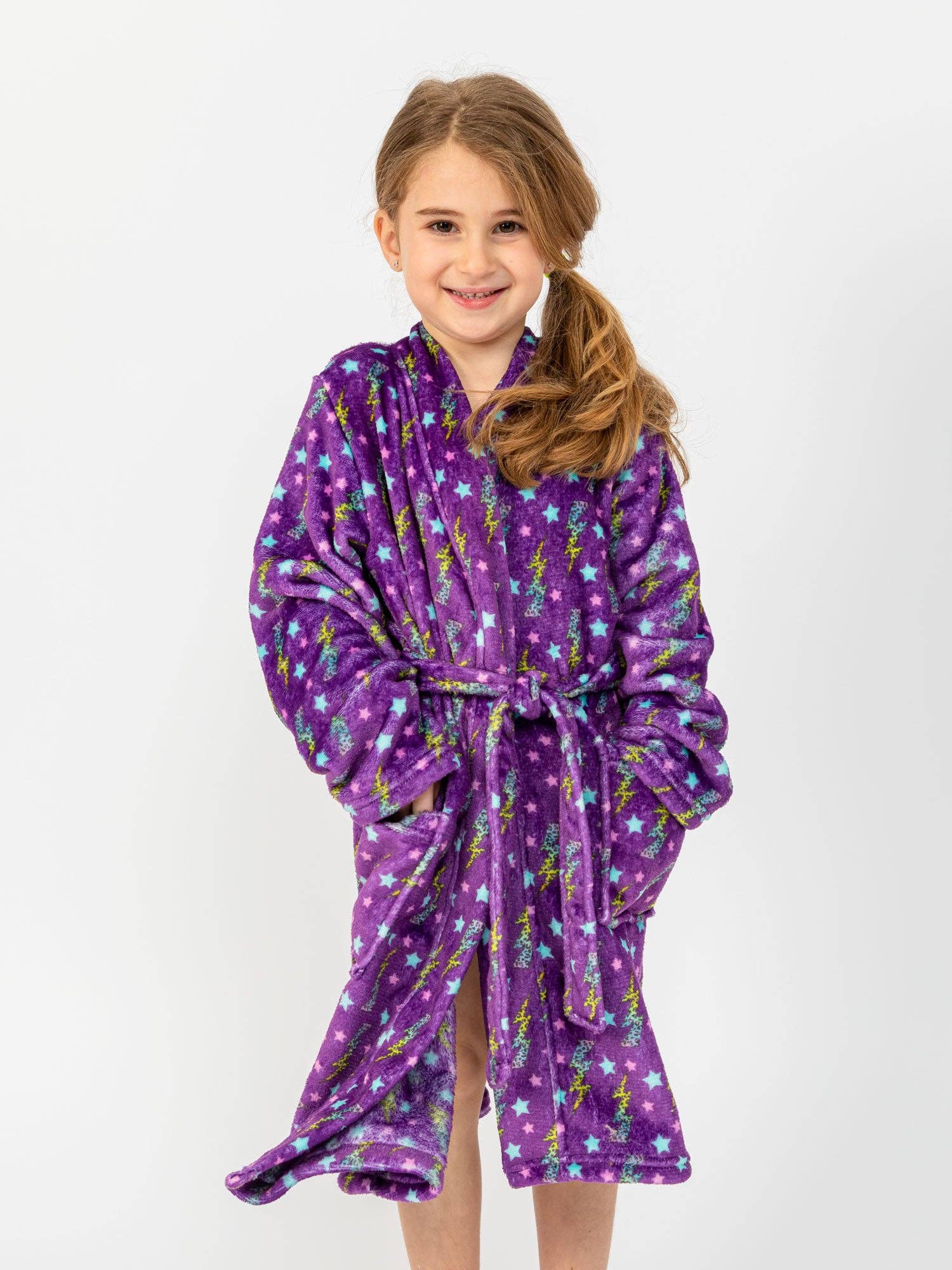 Limeapple – wholesale Robe – Kids – Girls Plush Robe - Purple Flash0