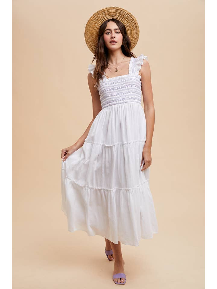 In Loom - Wholesale Dress - Women's - CONTRAST STITCHED SMOCKED MAXI DRESS