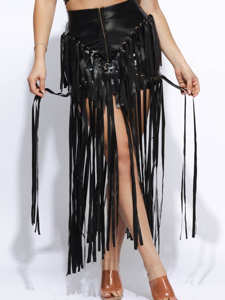 Saia com franja frontal com zíper por atacado de K Too